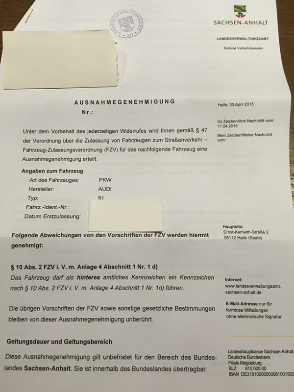 Ausnahmegenehmigung für kurzes Kennzeichen • KurzesKennzeichen.de